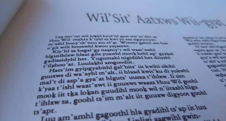 Gitksan-language book: "We-gyet Wanders on: Legends of the Northwest" by Gitanmaaxs band, Bookbuilde
